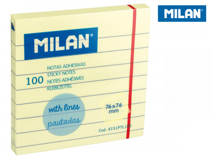 Kniha Karteczki samoprzylepne w linię Milan 76x76, op. 100 sztuk 