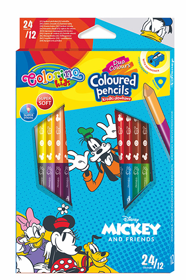 Kniha Kredki ołówkowe trójkątne Colorino Kids 24 kolorów 12 sztuk z temperówką  Mickey 