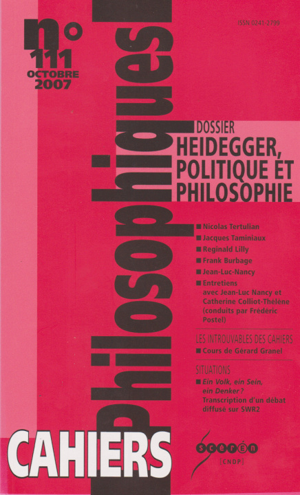 Kniha CAHIERS PHILOSOPHIQUES, N. 111 (3/2007)  HEIDEGGER, POLITIQUE ET PHILOSOPHIE 