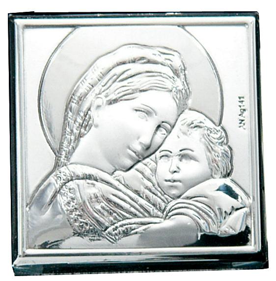 Carte Bloc Cristal Argent - Vierge et Enfant 
