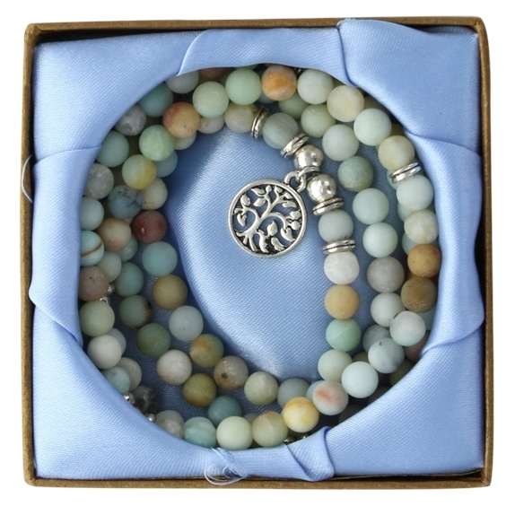 Книга Mala en Amazonite - 108 Perles de 6 mm - Médaille Arbre de Vie avec boîte 