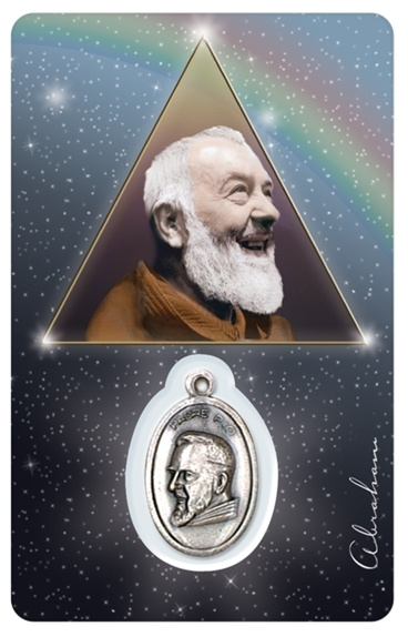 Carte Médaille sur carte Padre Pio 