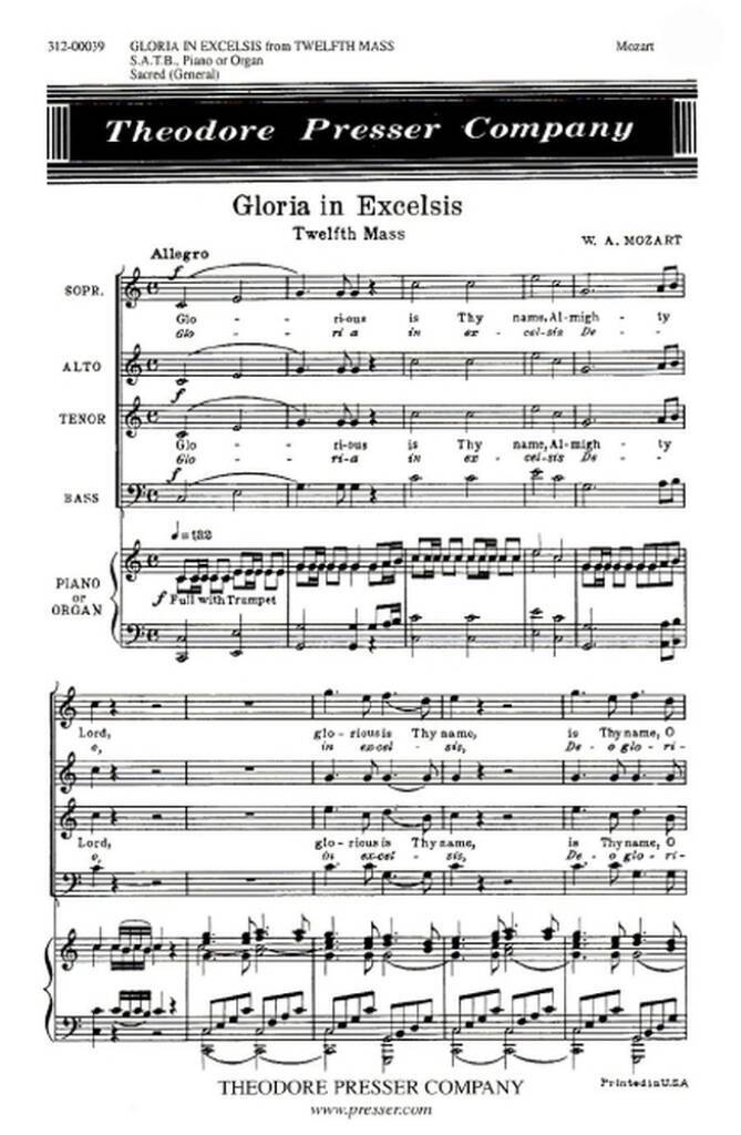 Knjiga GLORIA IN EXCELSIS CHANT WOLFGANG AMADEUS MOZ