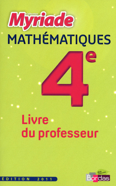 Book Myriade Mathématiques 4e 2011 Livre du professeur Marc Boullis