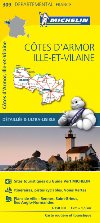 Carte Carte Départemental Michelin Côtes d'Armor, Ille-et-Vilaine 