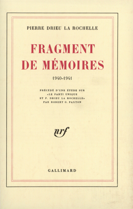 Buch Fragment de Mémoires Drieu la Rochelle