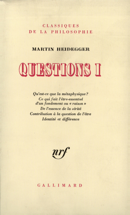 Könyv Questions Heidegger