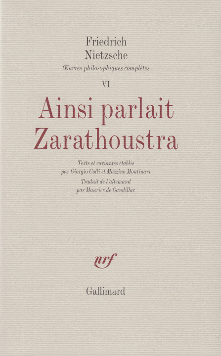 Книга Ainsi parlait Zarathoustra Nietzsche