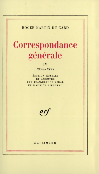 Book Correspondance générale Martin du Gard