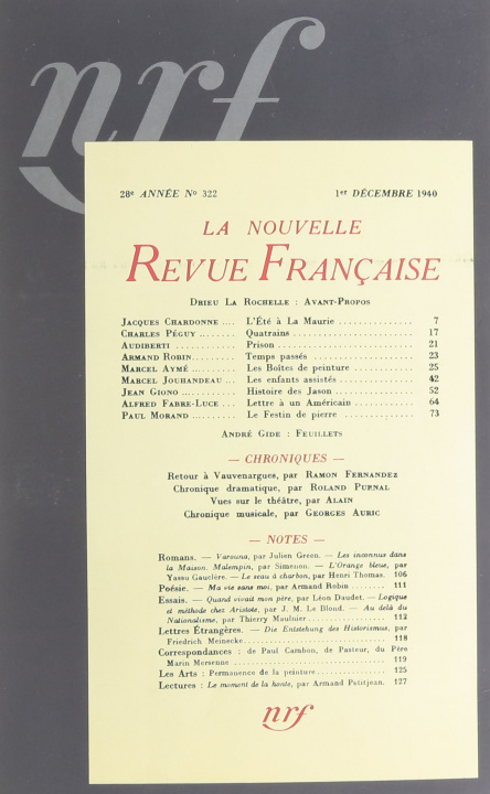 Carte La Nouvelle Revue Française 