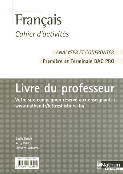 Carte FRANCAIS CAHIER D'ACTIVITES BAC PRO PROFESSEUR 2007 Gaëlle Benoît