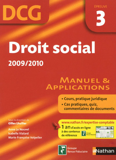 Book DROIT SOCIAL DCG EPREUVE 3 - ELEVE - 2009/2010 MANUEL ET APPLICATIONS Gilles Lhuilier