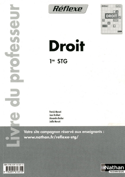 Carte DROIT 1RE STG (REFLEXE) LIVRE DU PROFESSEUR 2011 Patrick Mercati