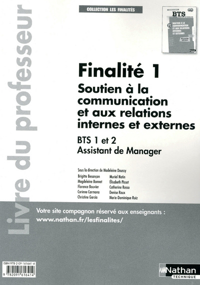 Книга Finalité 1 - Soutien à la communication et relations internes et externes Les Finalités Professeur Madeleine Doussy