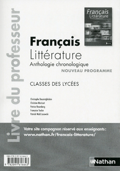 Kniha Français-Littérature, Anthologie chronologique 2nde,1ère Français-Littérature Livre du professeur Christophe Desaintghislain