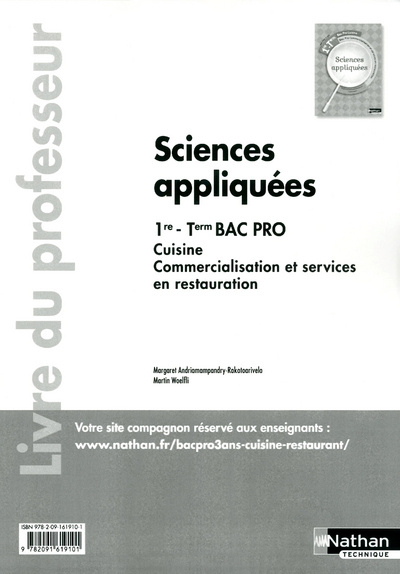 Kniha Sciences appliquées - 1re et Term Bac Pro Cuisine CSR - Livre du professeur Margaret Andriamampandry-Rako