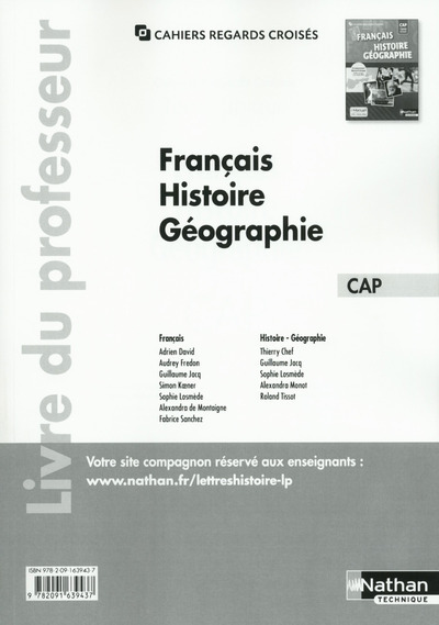 Kniha Français Histoire-Géographie Tome unique CAP Cahiers regards croisés CAP Livre du professeur 