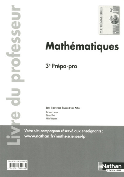 Buch Mathématiques 3ème prépa-pro - professeur - 2016 Jean-Denis Astier