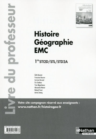 Livro Histoire-Géographie Education morale et civique 1ères STI2D/STL/STD2A - professeur - 2016 Edith Bomati