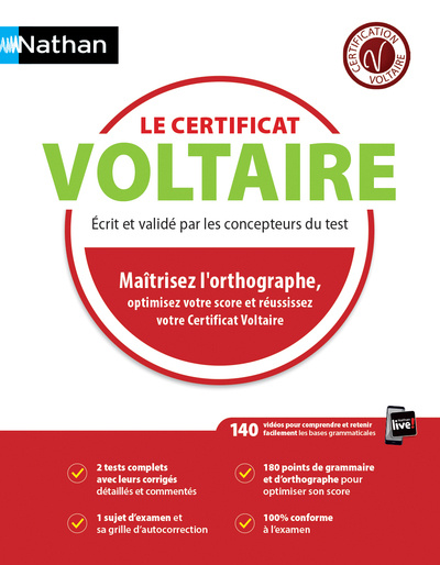 Carte Le certificat Voltaire 2018 - Maitrisez l'orthographe, optimisez votre score et réussissez votre cer 