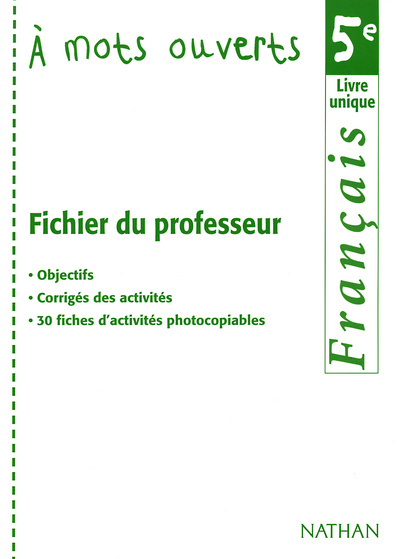 Carte FRANCAIS A MOTS OUVERTS 5E FICHIER DU PROFESSEUR Alain Pagès