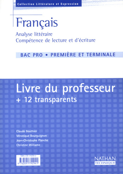 Boek FRANCAIS BAC PRO PROFESSEUR + TRANSPARENT 2003 Claude Bouthier