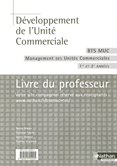 Libro DEVELOPPEMENT DE L'UNITE COMMERCIALE BTS MUC MANAGEMENT DES UNITES COMMERCIALES 1RE ET 2E ANNEE Bruno Marais
