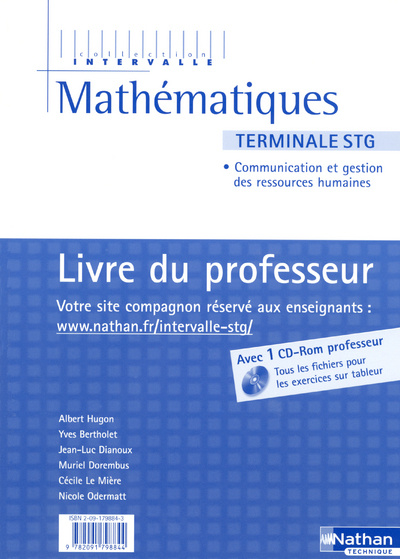 Book MATHEMATIQUES TERM STG SPECIALITE COMMUNICATION ET GESTION RESSOURCES HUMAINES LDM 2006 + CD-ROM Albert Hugon