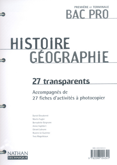 Kniha HISTOIRE GEOGRAPHIE BPRO TRANSPARENTS 2003 Daniel Dieudonné