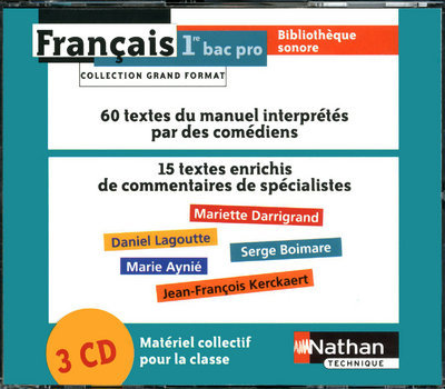 Carte Coffret Bibliothèque sonore Français 1re Bac Pro 3 ans Grand Format Audio Corinne Abensour