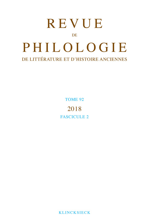 Kniha Revue de philologie, de littérature et d'histoire anciennes volume 92-2 