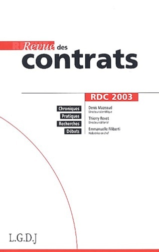 Knjiga REVUE DES CONTRATS N 1 - 2003 