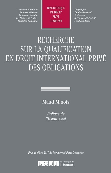 Book Recherche sur la qualification en droit international privé des obligations Minois