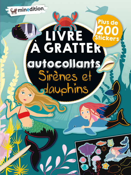 Carte Livre à gratter avec autocollants  - Sirènes et dauphins Schindler
