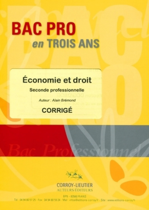 Kniha Économie et droit - Pochette Corrigé Bremond