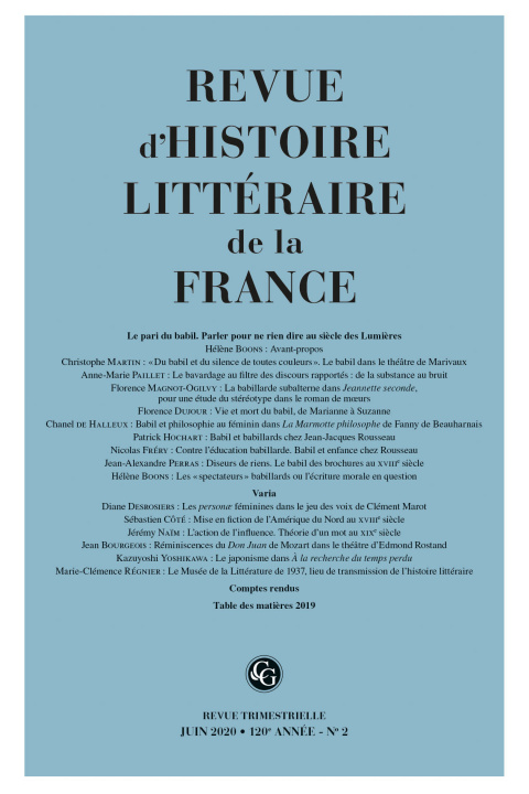 Buch Revue d'Histoire littéraire de la France Classiques Garnier