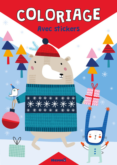 Carte Coloriage avec stickers (Noël, Ours) 