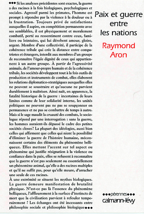 Carte Paix et guerre entre les nations Raymond Aron