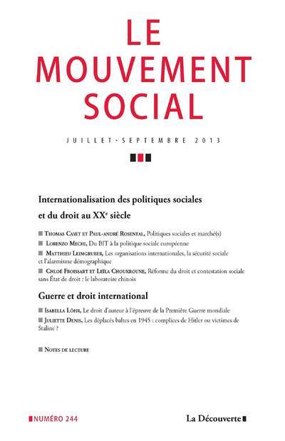 Joc / Jucărie Le mouvement social numéro 244 Varia Revue Le mouvement social