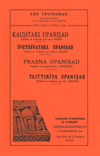 Книга Kausitaki Upanisad, Svetasvatara Upanisad, Prasna Upanisad, Taittiriya Upanisad RENOU