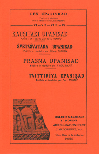 Buch Kausitaki Upanisad, Svetasvatara Upanisad, Prasna Upanisad, Taittiriya Upanisad RENOU