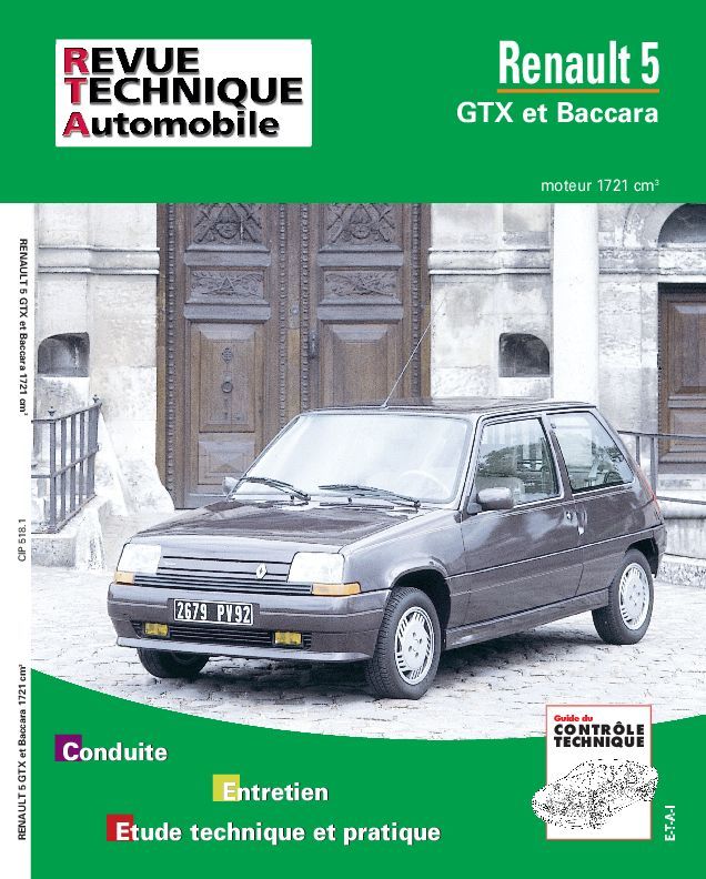 Carte Renault 5 - GTX et Baccara, moteur 1721 cm3 ETAI
