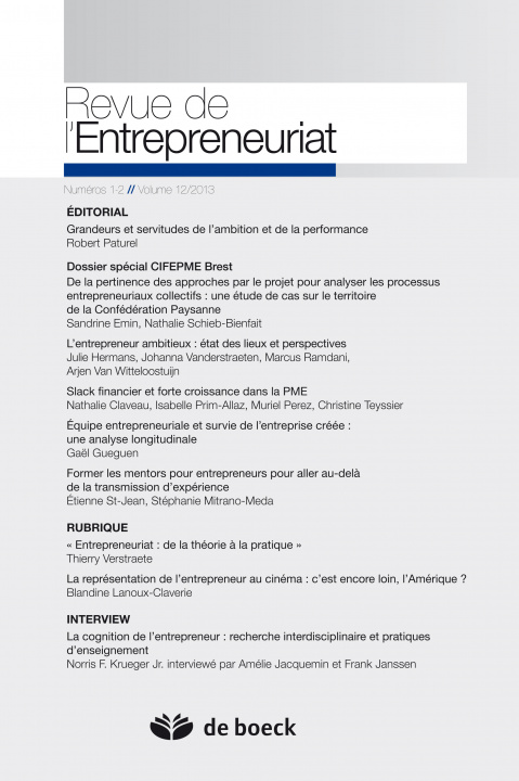 Book REVUE DE L'ENTREPRENEURIAT 2013/1-2 VOLUME 12 XXX