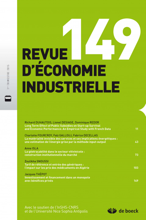 Knjiga REVUE D'ECONOMIE INDUSTRIELLE 2015/1 N.149 XXX