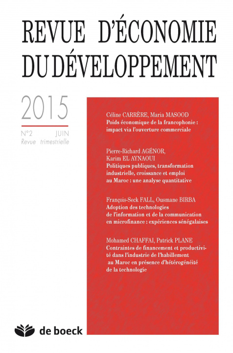 Knjiga ECONOMIE DU DEVELOPPEMENT 2015/2 collegium