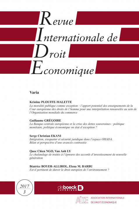 Книга Revue internationale de droit économique 2017/3 - Varia collegium