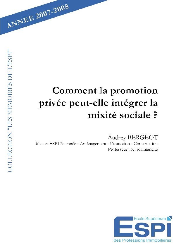 Carte Comment la promotion privée peut elle intégrer la mixité sociale ? Bergeot