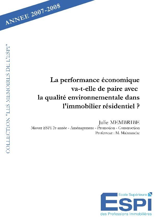 Książka La performance économique va t elle de paire avec la qualité environnementale dans l'immobilier résidentiel ? Membribe