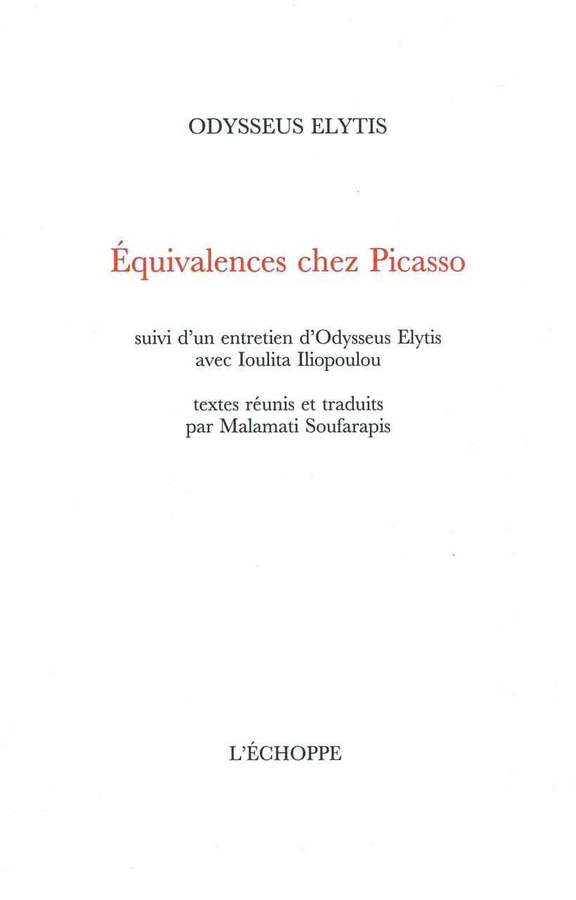 Kniha Equivalences Chez Picasso Odysseas Elytis