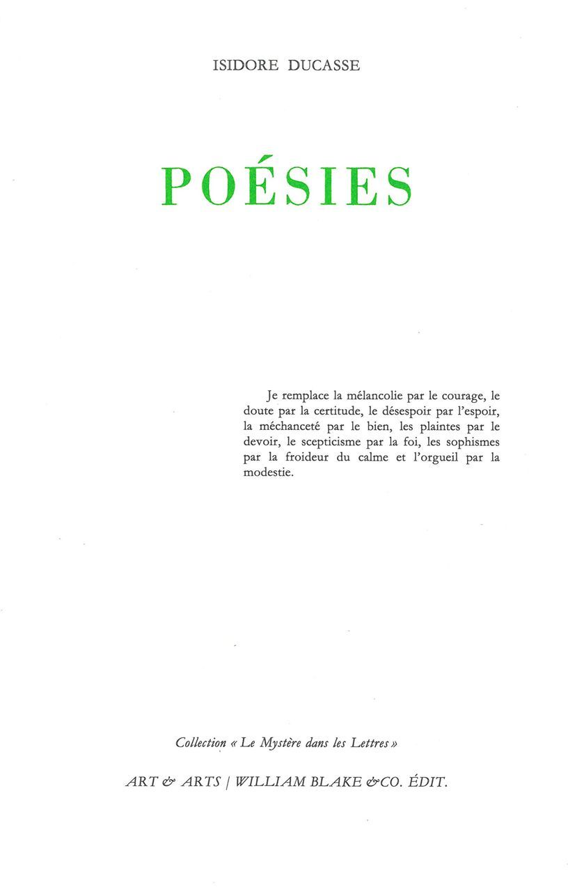 Knjiga Poésies Isidore Ducasse